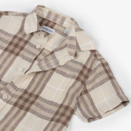 Burberry-Классическая кремовая рубашка в клетку из льна для мальчиков | Childrensalon Outlet