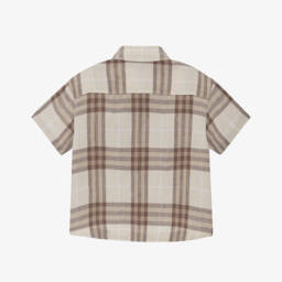 Burberry-Классическая кремовая рубашка в клетку из льна для мальчиков | Childrensalon Outlet