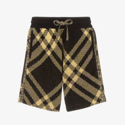 Burberry-Boys Cotton Knit Checked Shorts | Childrensalon Outlet