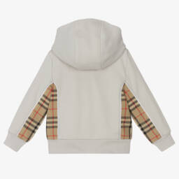 Burberry-Серо-бежевый топ с капюшоном в клетку для мальчиков | Childrensalon Outlet