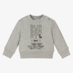 بربري-سويتشيرت قطن لون رمادي للمواليد | Childrensalon Outlet