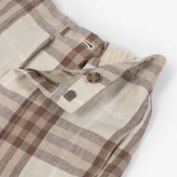 Burberry-شورت كتان للأولاد بنقشة مربعات عاجية | Childrensalon Outlet