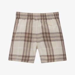 Burberry-شورت كتان للأولاد بنقشة مربعات عاجية | Childrensalon Outlet