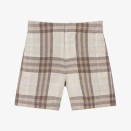 Burberry-شورت كتان للأولاد بنقشة مربعات عاجية | Childrensalon Outlet