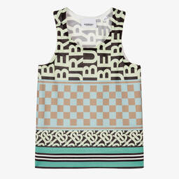 Burberry-توب فيست شبك لون أخضر وأسود للأولاد | Childrensalon Outlet