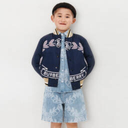 Burberry-Boys Navy Down-Filled Varsity Jacket | Childrensalon Outlet