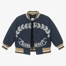 Burberry-Boys Navy Down-Filled Varsity Jacket | Childrensalon Outlet