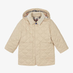 Burberry-Boys Quilted Beige Hooded Jacket | Childrensalon Outlet