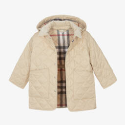 Burberry-Boys Quilted Beige Hooded Jacket | Childrensalon Outlet