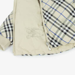 Burberry-Cерая двусторонняя куртка-пуховик в клетку для мальчиков | Childrensalon Outlet
