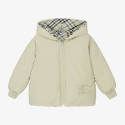 Burberry-Cерая двусторонняя куртка-пуховик в клетку для мальчиков | Childrensalon Outlet