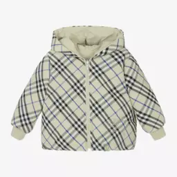Burberry-Cерая двусторонняя куртка-пуховик в клетку для мальчиков | Childrensalon Outlet