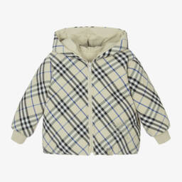 Burberry-Cерая двусторонняя куртка-пуховик в клетку для мальчиков | Childrensalon Outlet