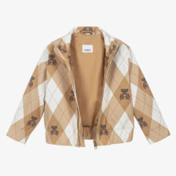 Burberry-Boys Taupe Cotton Checkered Coat | Childrensalon Outlet