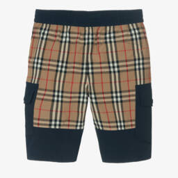 Burberry-Boys Vintage Plaid Navy Shorts | Childrensalon Outlet
