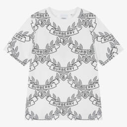 Burberry-Boys White Oak Leaf Logo Tee | Childrensalon Outlet