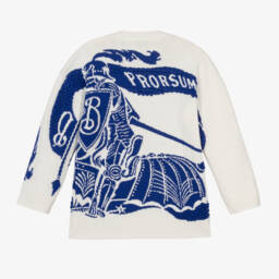 Burberry-كارديغان صوف EKD لون أزرق و عاجي للأولاد | Childrensalon Outlet