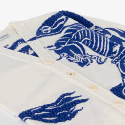 Burberry-كارديغان صوف EKD لون أزرق و عاجي للأولاد | Childrensalon Outlet