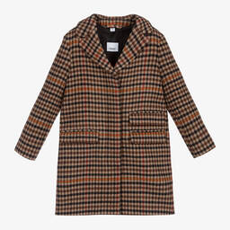 Burberry-Коричневое шерстяное пальто в клетку | Childrensalon Outlet