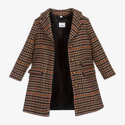 Burberry-Коричневое шерстяное пальто в клетку | Childrensalon Outlet