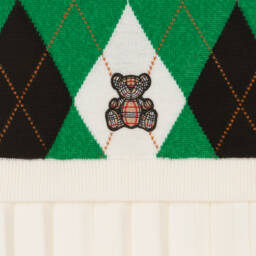 Burberry-فستان محبوك بنمط أرجيل أخضر للبنات | Childrensalon Outlet