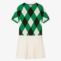 Burberry-فستان محبوك بنمط أرجيل أخضر للبنات | Childrensalon Outlet