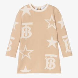 Burberry-Girls Beige Cotton Logo Knit Dress | Childrensalon Outlet