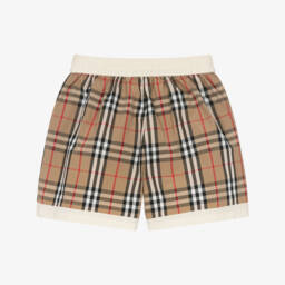 Burberry-Girls Beige & Ivory Checkered Shorts | Childrensalon Outlet