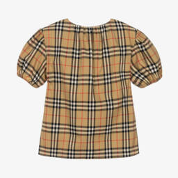 Burberry-Girls Beige Plaid Cotton Blouse | Childrensalon Outlet