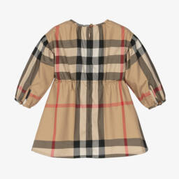 Burberry-فستان قطني بنقشة مربعات بيج للبنات | Childrensalon Outlet