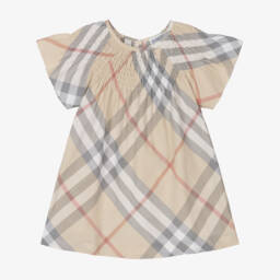Burberry-Girls Beige Plaid Cotton Dress | Childrensalon Outlet