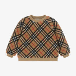 Burberry-Girls Beige Plaid Fleece Top | Childrensalon Outlet
