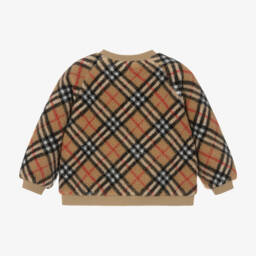 Burberry-Girls Beige Plaid Fleece Top | Childrensalon Outlet