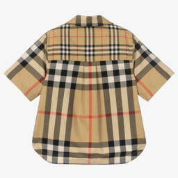 Burberry-Girls Beige Plaid Short Sleeve Shirt | Childrensalon Outlet