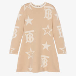Burberry-Girls Beige Star Patterned Dress | Childrensalon Outlet