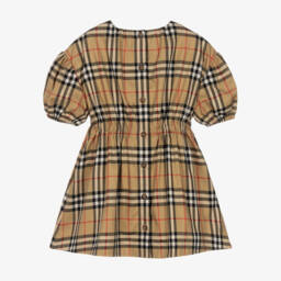 Burberry-Girls Beige Twill Check Frock | Childrensalon Outlet