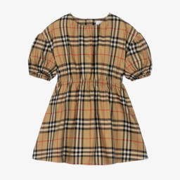 Burberry-Girls Beige Twill Check Frock | Childrensalon Outlet