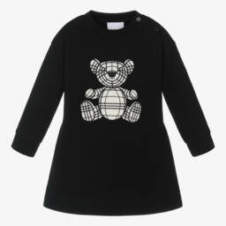 Burberry-Платье с аппликацией медведя черное для девочек | Childrensalon Outlet