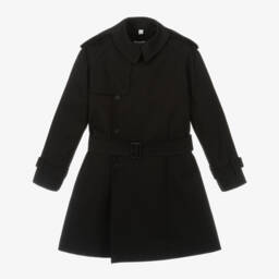 Burberry-Girls Black Cotton Trench Coat | Childrensalon Outlet
