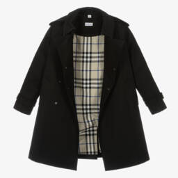Burberry-Girls Black Cotton Trench Coat | Childrensalon Outlet