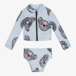 Burberry-طقم تانكيني أزرق بطبعة دب للبنات | Childrensalon Outlet