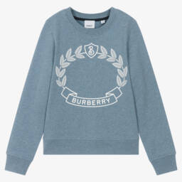 Burberry-Girls Blue Leaf Emblem Sweatshirt | Childrensalon Outlet