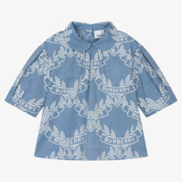 Burberry-Girls Blue Leaf Emblem Top | Childrensalon Outlet