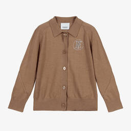 Burberry-كارديغان صوف محبوك لون بنّي للبنات | Childrensalon Outlet
