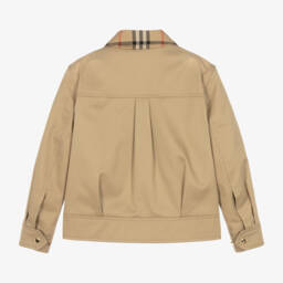 Burberry-Girls Checked Beige Gabardine Coat | Childrensalon Outlet