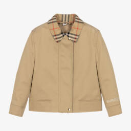 Burberry-Girls Checked Beige Gabardine Coat | Childrensalon Outlet