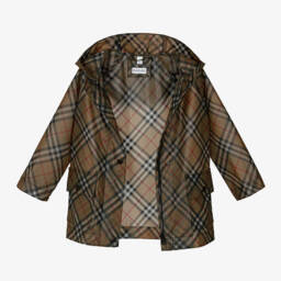 Burberry-Girls Classic Beige Plaid Raincoat | Childrensalon Outlet