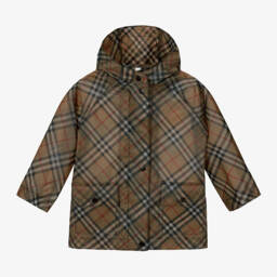 Burberry-Girls Classic Beige Plaid Raincoat | Childrensalon Outlet