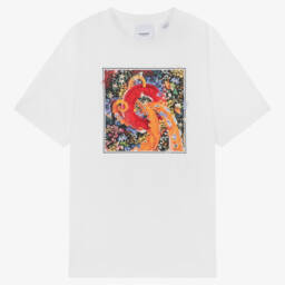 Burberry-تيشيرت أبيض بشعار للبنات بلون المرجان | Childrensalon Outlet