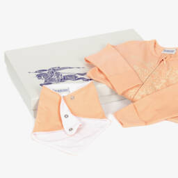 Burberry-Girls Coral Organic Cotton Babysuit Duo | Childrensalon Outlet